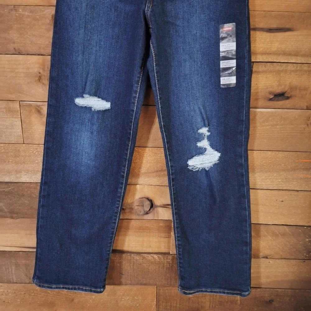 Levis Ribcage Straight Ankle Distressed Dark Wash Jeans SZ 24